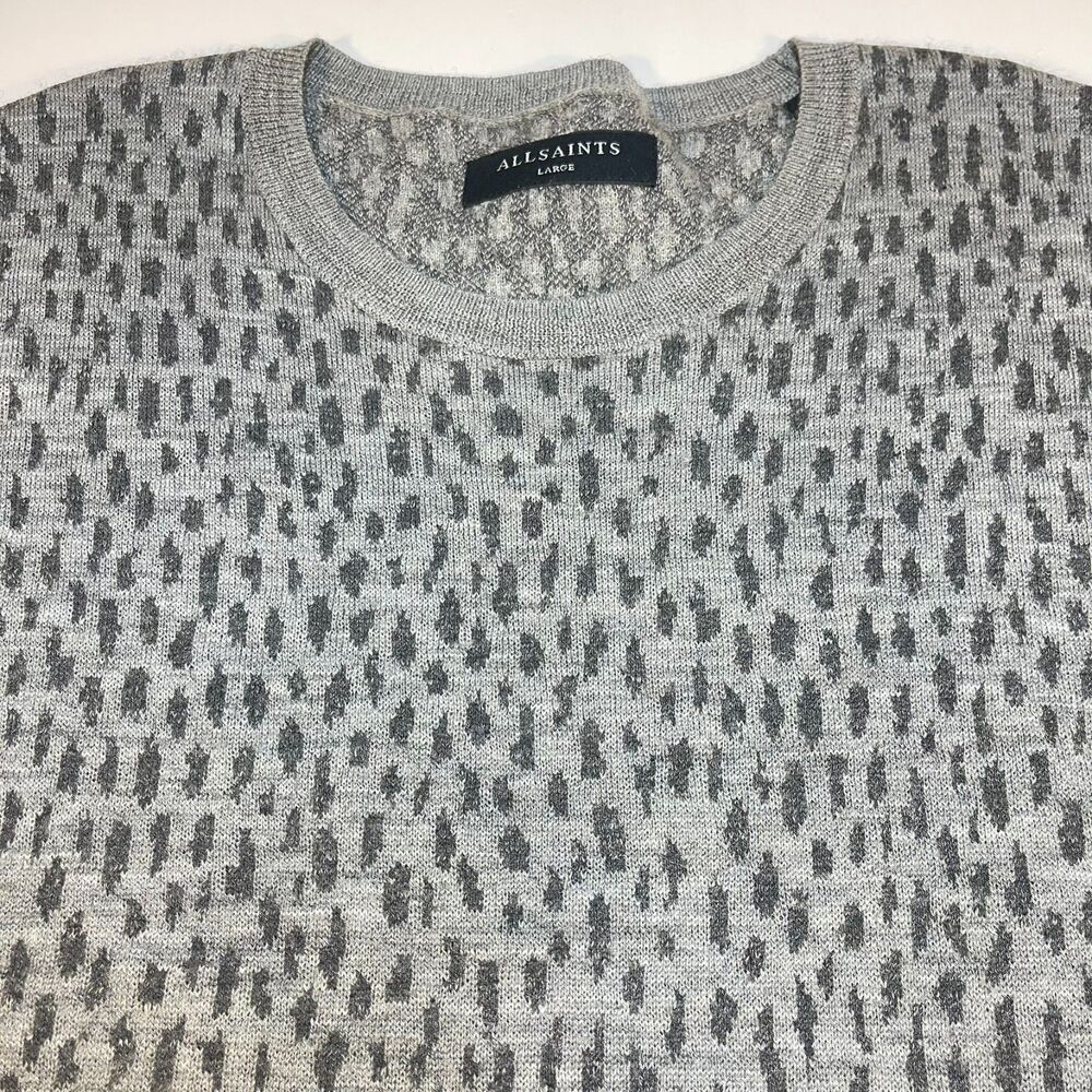 ALLSAINTS Wool Blend Leopard Print Crewneck Sweater Sz Mens L